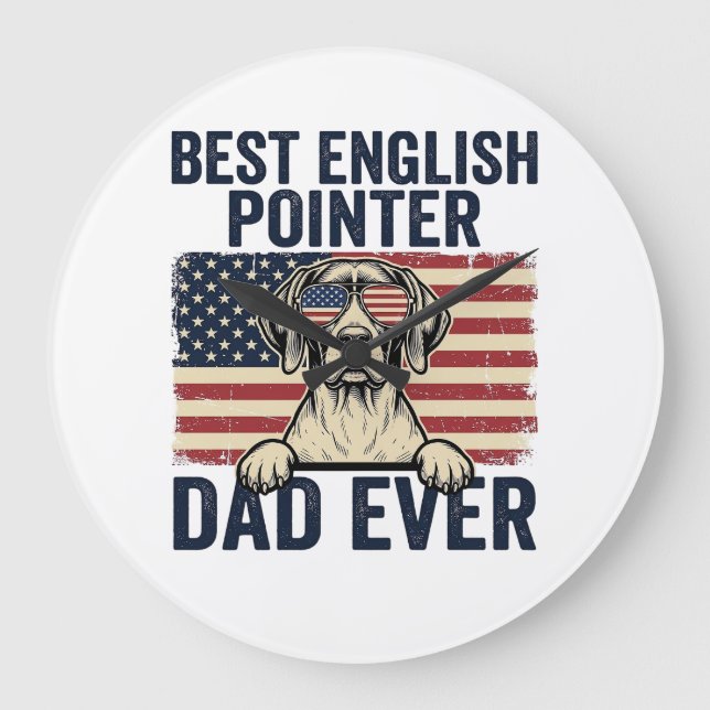Bester English-Pointer-Vater jemals Patriotischer  Große Wanduhr (Vorderseite)