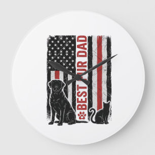 Bester Fell-Vater Vintage-Flagge Hund Katze-Shirt- Große Wanduhr