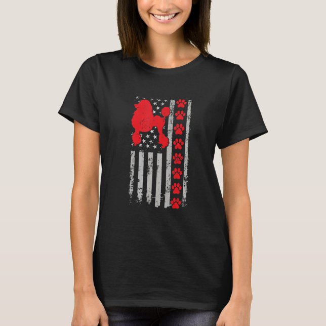 Bester Firefighter Poochon Mama Vater je US Flagge T-Shirt (Vorderseite)