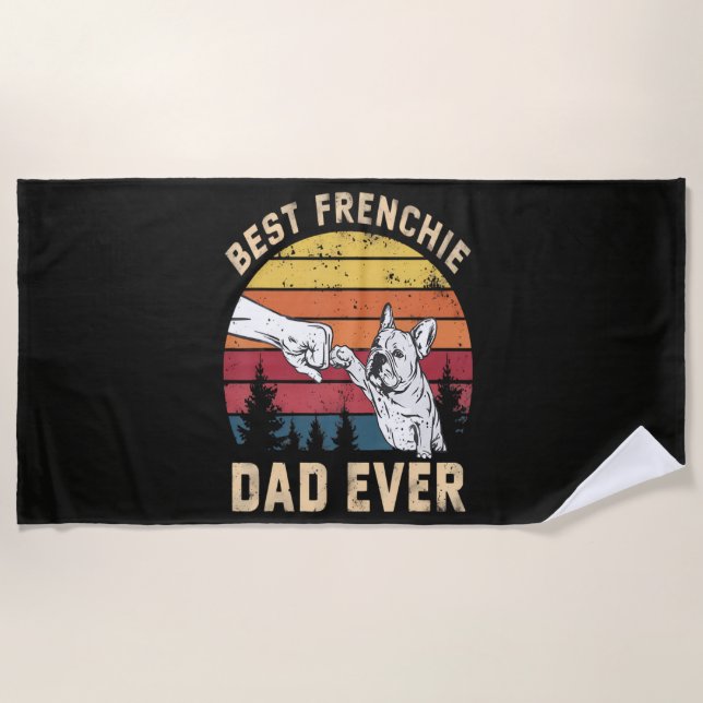 Bester Frenchie-Vater Aller Zeiten Retro Strandtuch (Vorderseite)