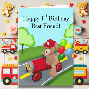 Bester Freund 1. Geburtstag Teddybär Feuerwehrwage Karte
