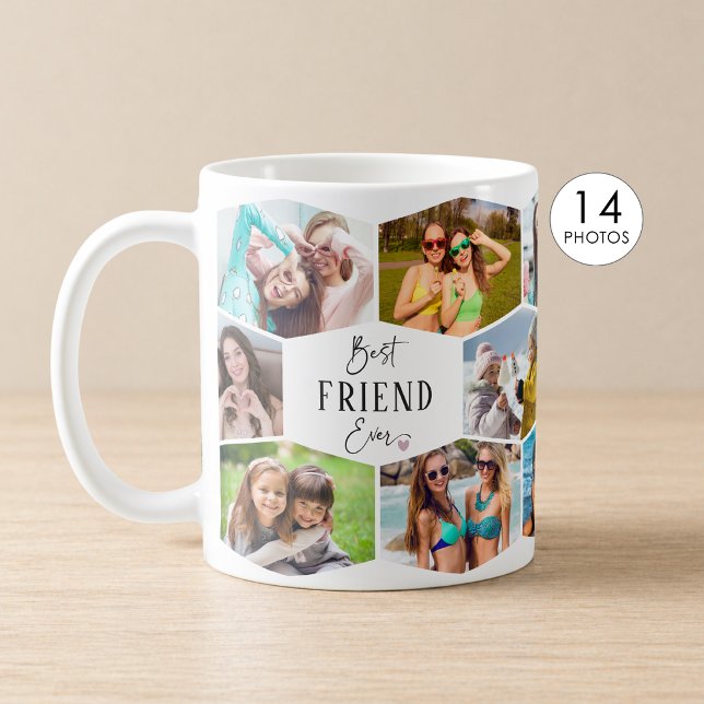 Bester Freund ever 14-Foto-Collage Sechseck-Muster Kaffeetasse (Von Creator hochgeladen)