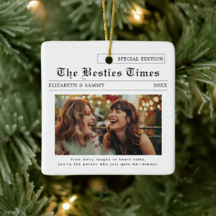Bester Freund   Niedlich Besties Newspaper Foto Keramikornament