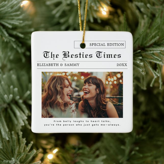 Bester Freund | Niedlich Besties Newspaper Foto Keramikornament (Baum)