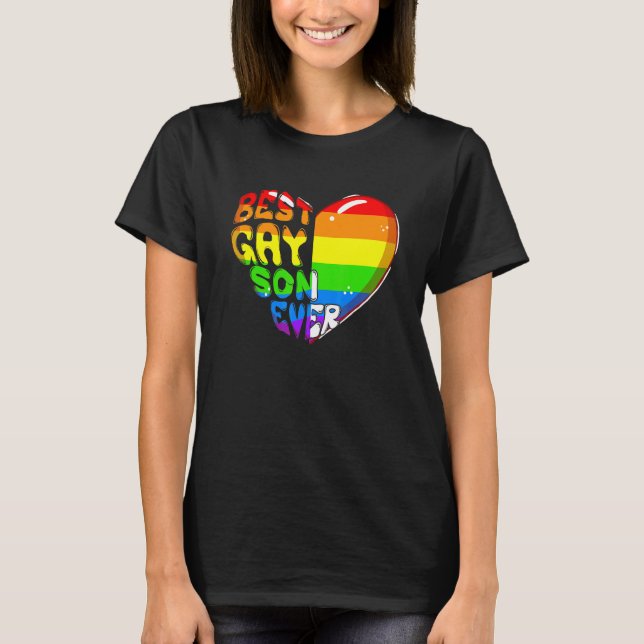 Bester Gay Son je Regenbogen Herz Flag Proud Lgbt  T-Shirt (Vorderseite)