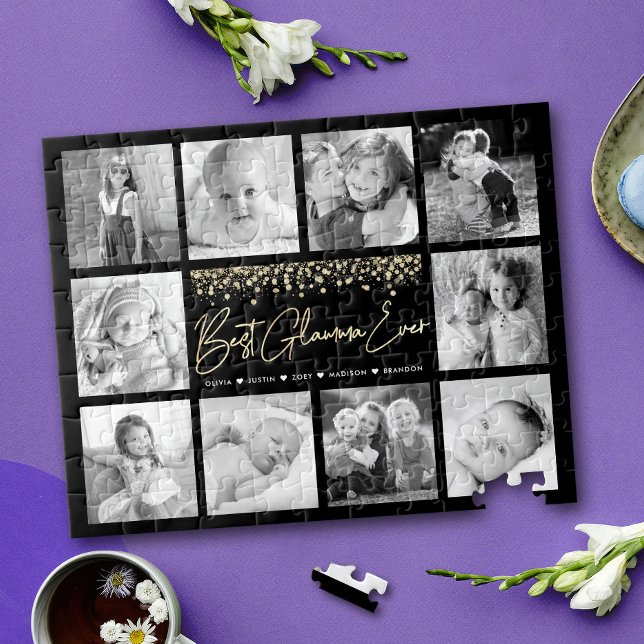 Bester Glamma je 10 Foto Collage Gold Glitzer Puzzle (Von Creator hochgeladen)