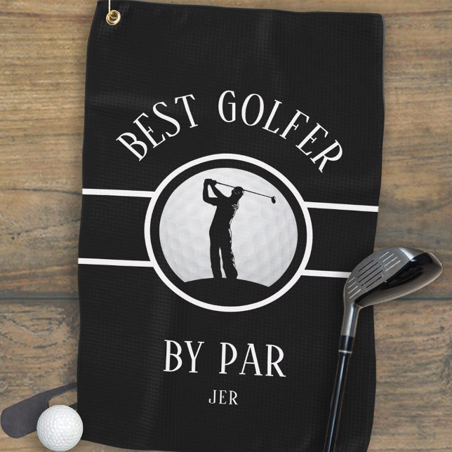 Bester Golfer von Par Golf Custom Monogram Black Golfhandtuch (Best Golfer By Par Golf Quote Monogram Black White Golf Towel)