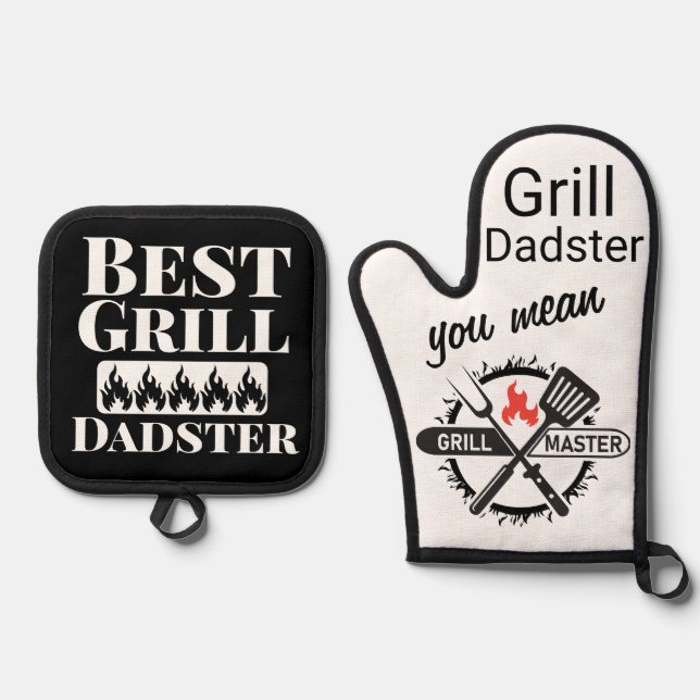 Bester Grill Meister I Gemein Dadster Ofenhandschuh & Topflappen-Set (Vorderseite)