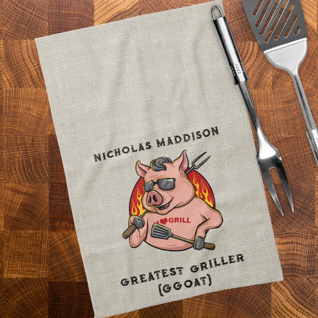 Bester Griller Pig Mascot Personalisiert Geschirrtuch (Von Creator hochgeladen)