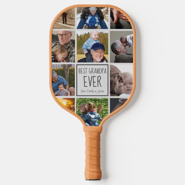 Bester Großvater je Foto-Collage-Text als Pickleball Schläger (Vorderseite)