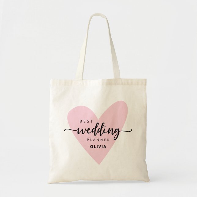 Bester Hochzeitsplaner Rosa Herz Tragetasche (Vorne)