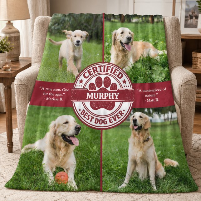 Bester Hund Aller Zeiten Foto-Collage Fleecedecke (cute funny certified best dog ever 4 photo collage fleece blanket with custom pet photos and reviews)