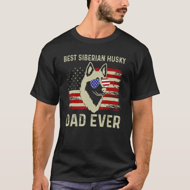 Bester Hund Vater je US Flagge Vater Joke Siberian T-Shirt (Vorderseite)
