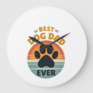 Bester Hundepapa überhaupt Vintage Retro Pfote Son Große Wanduhr