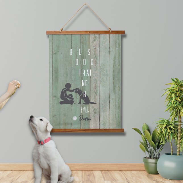 Bester Hundetrainer je mit Holz überzogene Wandtap Wandteppich Mit Holzrahmen (Surprise your favorite dog trainer with this personalized Best Dog Trainer Ever tapestry! )