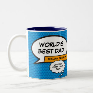 Bester je Vater, Papa, Father Fun Comic Buch Blau Zweifarbige Tasse