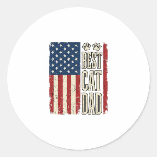 Bester Katzen-Vater Vintage-Flag-Shirt-Design_1 Runder Aufkleber