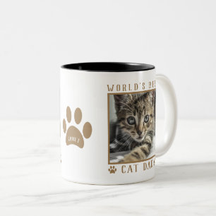 Bester Katzenpapa der Welt Pfotenabdruck Name Haus Zweifarbige Tasse