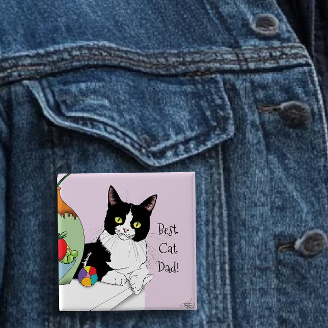 Bester Katzenpapa Süße Smoking-Katze Vatertag Button (Von Creator hochgeladen)