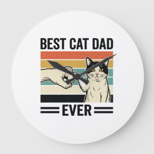 Bester Katzenvater aller Zeiten Retro-Katzen-Faust Große Wanduhr
