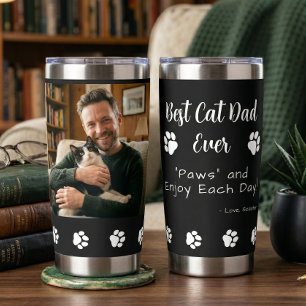 Bester Katzenvater Pfoten Haustier Schwarzes Foto  Thermobecher