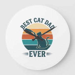Bester Katzenvater überhaupt Vintage Katzen Shirt Große Wanduhr