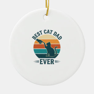 Bester Katzenvater überhaupt Vintage-Katzen-Shirt- Keramik Ornament