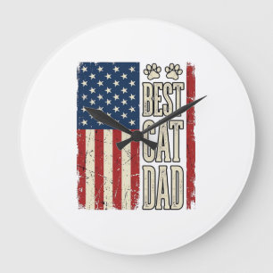 Bester Katzenvater Vintage-Flag-Shirt-Design_1 Große Wanduhr