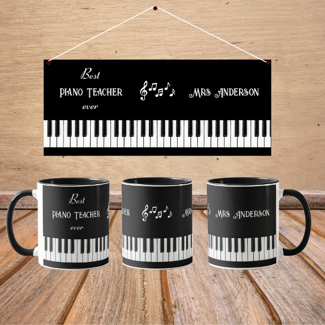 Bester Klavierlehrer je Personalisiert Tasse (Best piano teacher ever gift mug with keyboard and customizable text & name)