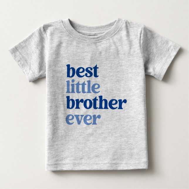 Bester kleiner Bruder je grau mit Blue Text Boy Baby T-shirt (Vorderseite)