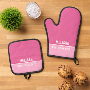Bester Koch je Mama Oma Geschenk Rosa Ofenhandschuh & Topflappen-Set
