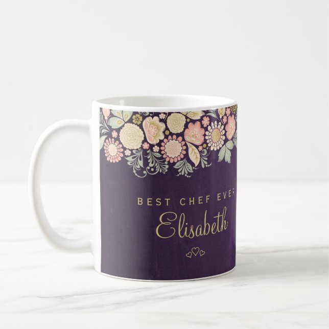Bester Koch je personalisierter Name elegant rusti Kaffeetasse (Links)