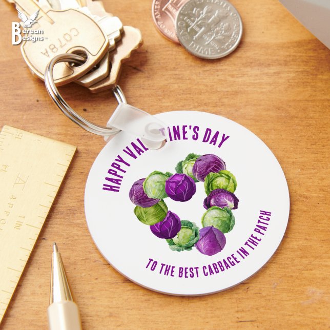 BESTER KOHL IM BEET Valentins-Paare Schlüsselanhänger (CABBAGE VALENTINE Keyring gift for couples. Design shows cabbages forming a heart. Ideal favor gift.)