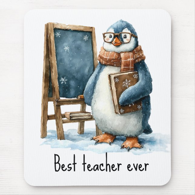 Bester Lehrer Aller Zeiten Winter Pinguin Design Mousepad (Vorne)