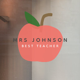 Bester Lehrer | Apple Niedlich Fun Modern Name Sca Fensteraufkleber