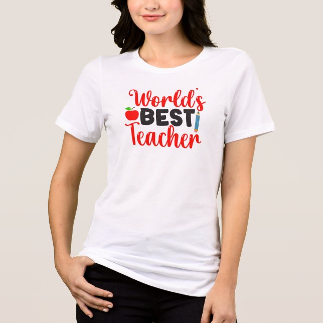 Bester Lehrer der Welt Apfel Schule Geschenk Tri-Blend Shirt (Vorderseite)