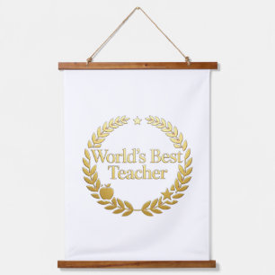 Bester Lehrer der Welt Goldener Lorbeerkranz Wandu Wandteppich Mit Holzrahmen