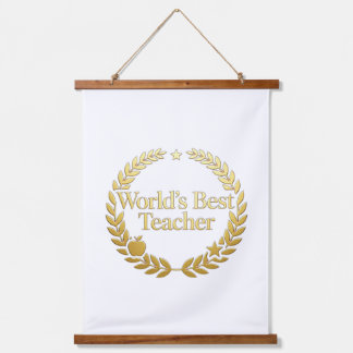 Bester Lehrer der Welt Goldener Lorbeerkranz Wandu Wandteppich Mit Holzrahmen
