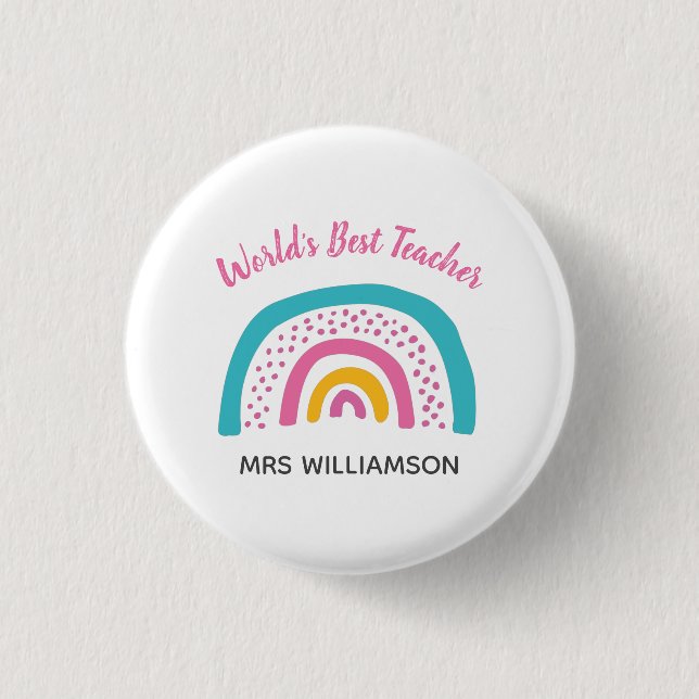 Bester Lehrer der Welt Helle Regenbogen Button (Vorderseite)