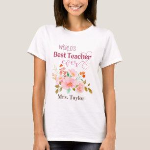 Bester Lehrer der Welt je Floral Personalisiert T-Shirt