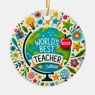 Bester Lehrer der Welt personalisierter Weihnachts Keramik Ornament