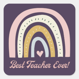 bester Lehrer ever, Boho-Regenbogen Vintage-Lila Quadratischer Aufkleber