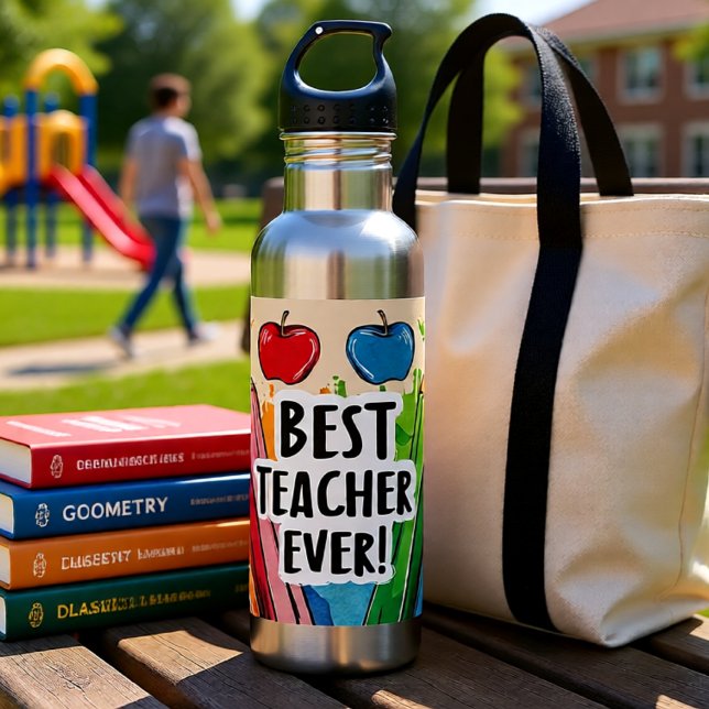 Bester Lehrer Ever individuelle Name Äpfel/Stifte Edelstahlflasche (Best Teacher Ever Colorful Apple Illustration Stainless Steel Water Bottle)