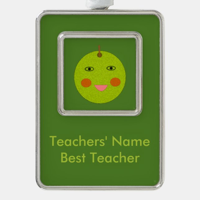 Bester Lehrer Happy Apple Custom Ornament Rahmen-Ornament Silber (Vorderseite)