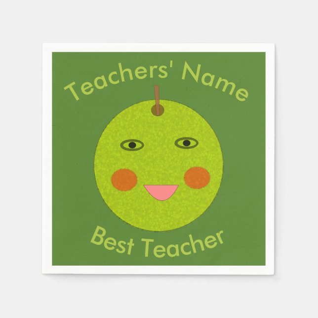 Bester Lehrer Happy Apple Custom Paper Napkins Serviette (Vorderseite)
