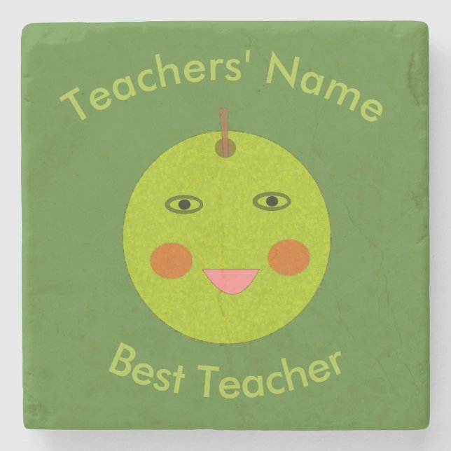 Bester Lehrer Happy Apple Custom Stone Untersetzer (Vorderseite)