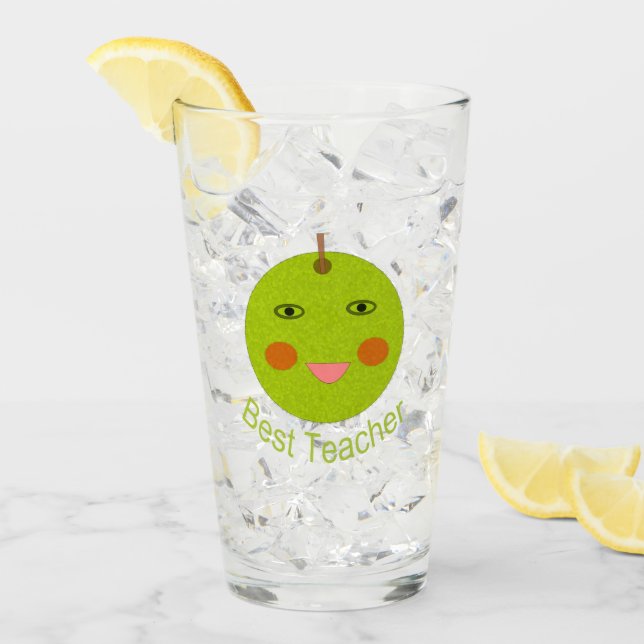 Bester Lehrer Happy Apple Glas (Vorderseite Ice)