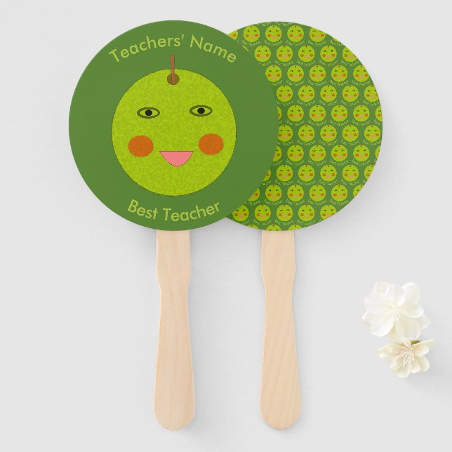 Bester Lehrer Happy Apple Handfan Fächer (Vorne und Hinten)
