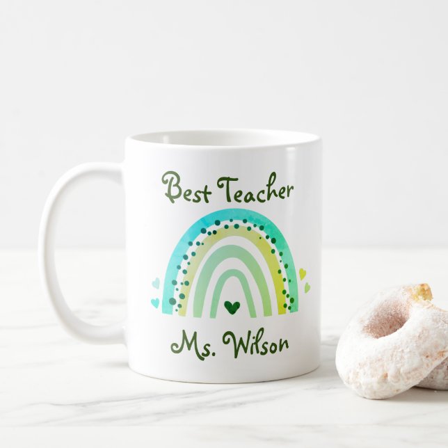 Bester Lehrer Individuelle Name Niedlicher grüner  Kaffeetasse (Mit Donut)