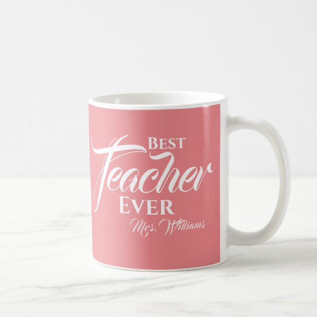 Bester Lehrer je Blush Pink Typografy Name Kaffeetasse (Rechts)
